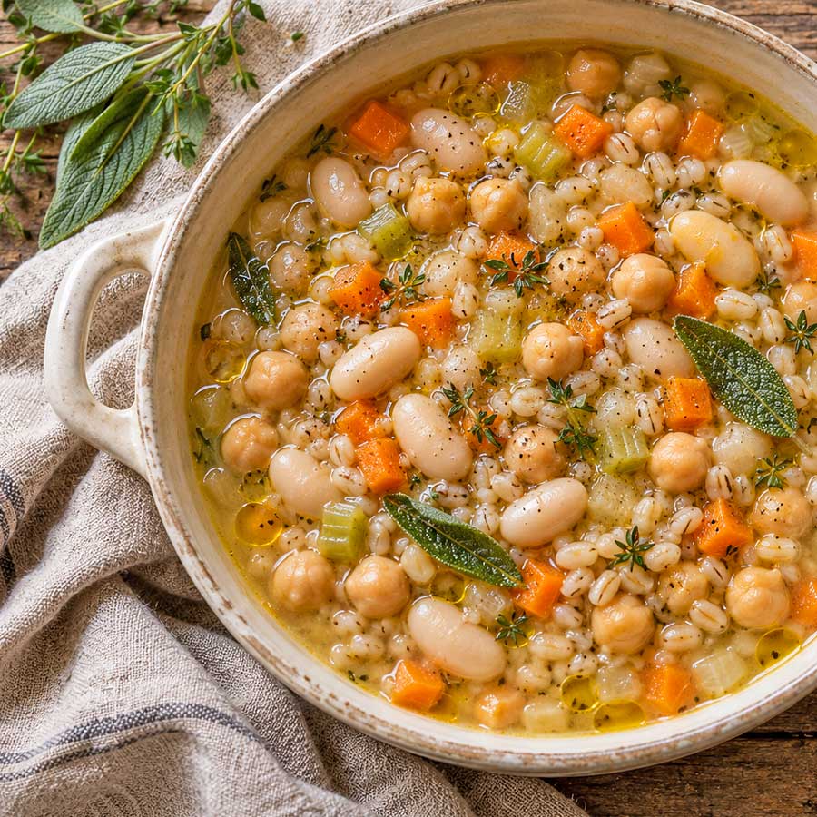 Zuppa di ceci, fagioli e orzo