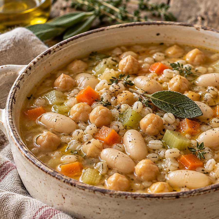Zuppa di ceci, fagioli e orzo